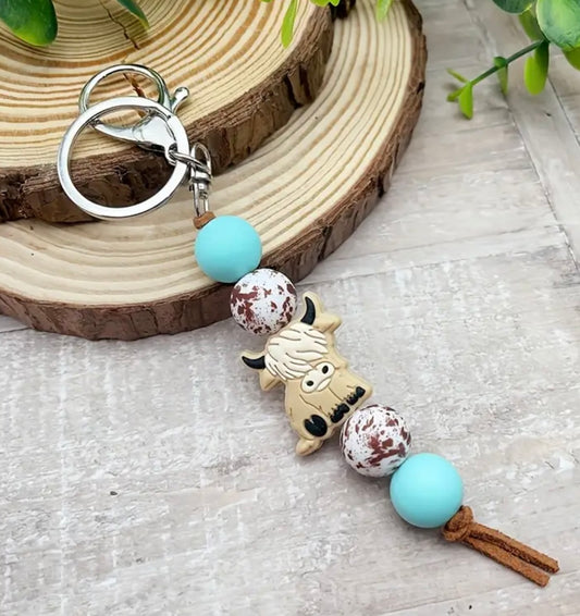 highland cow beaded keychain